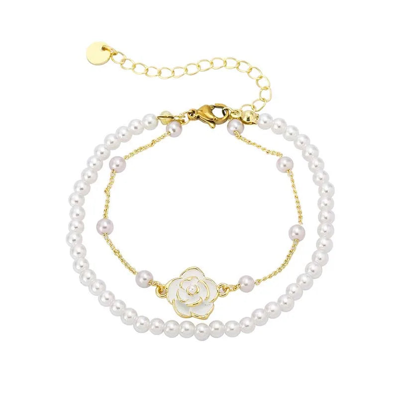 White Camellia Flower Bracelet