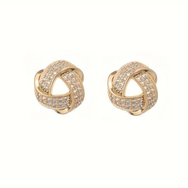 Elegant Sparkling Knotted Alloy Stud Earrings