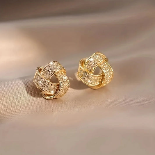 Elegant Sparkling Knotted Alloy Stud Earrings