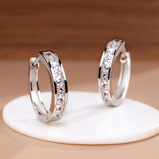 Sterling Silver Shining Zircon Circle Earrings