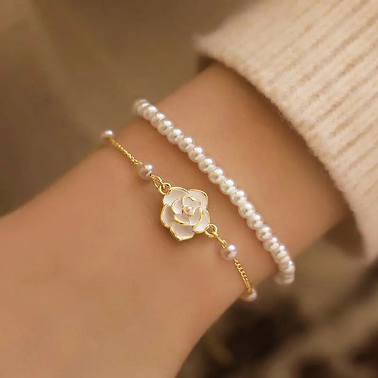 White Camellia Flower Bracelet