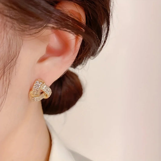 Elegant Sparkling Knotted Alloy Stud Earrings